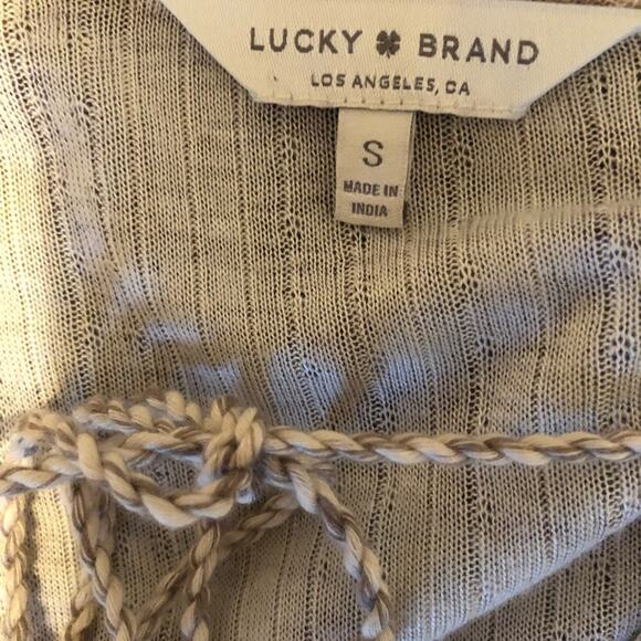 Lucky Brand tan and cream bohemian top lightweight tasseled. Size Small. - Picture 3 of 3